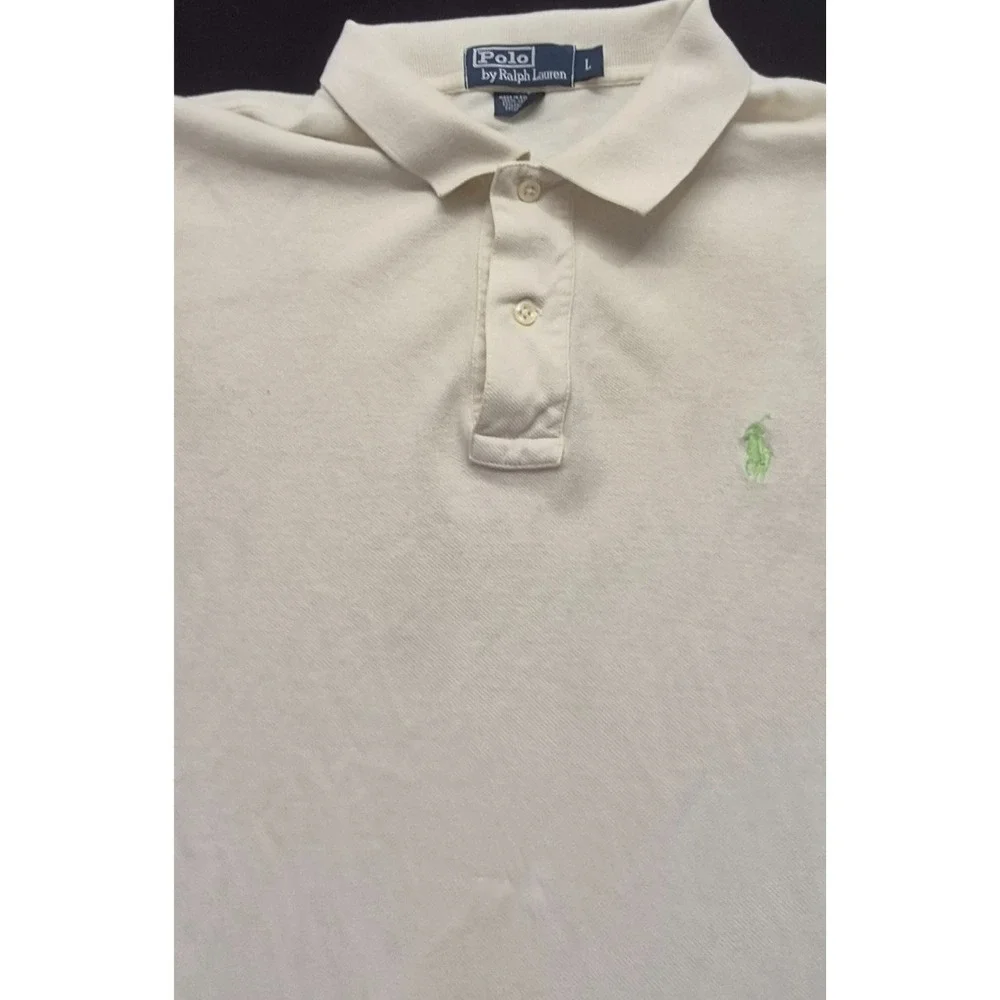 Polo Ralph Lauren‎ Men's Off White Polo Shirt LG green pony logo pullover Cotton